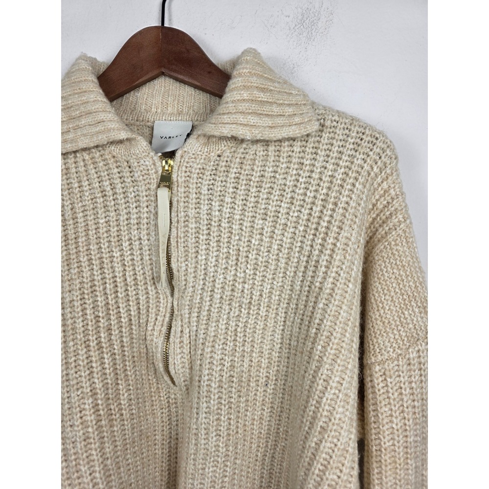 Varley Amelia Womens Half Zip Ribbed Sweater Cream Gold Zipper Wool Blend Medium - Picture 3 of 7